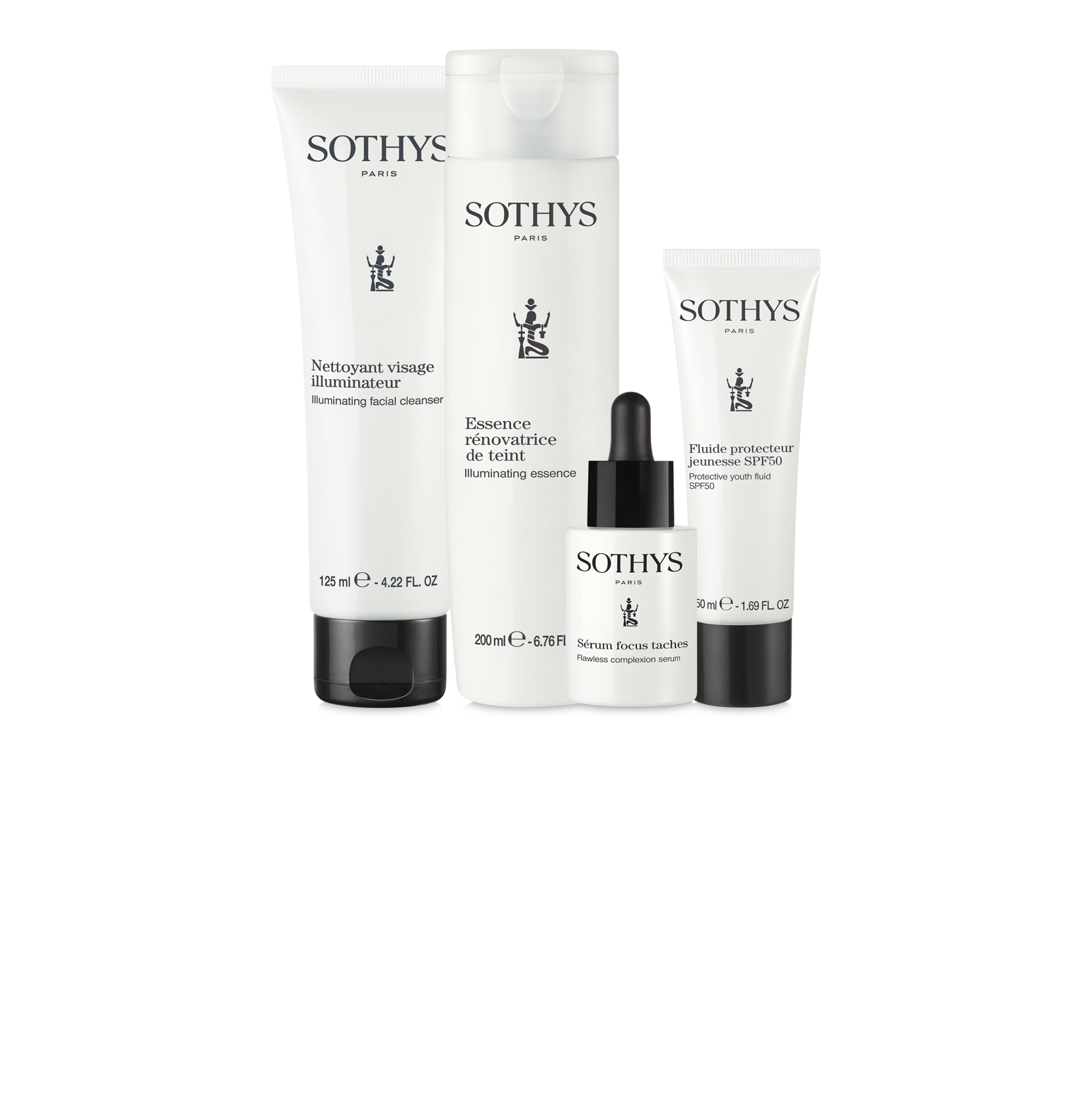 Sothys Paris product line - cleanser, essence, serum, and protective fluid